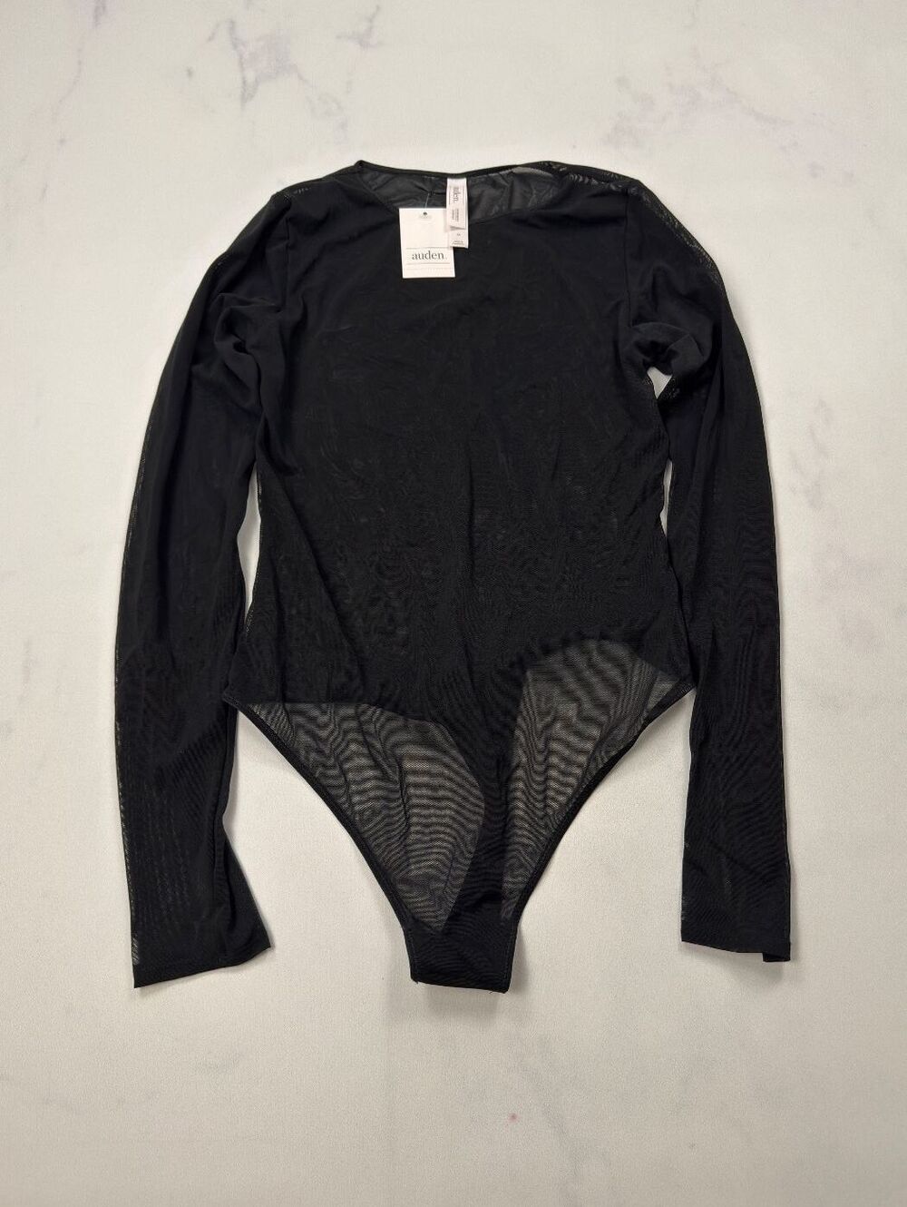 Auden Long Sleeve Black Mesh Bodysuit Sheer Sexy - Womens S NWT